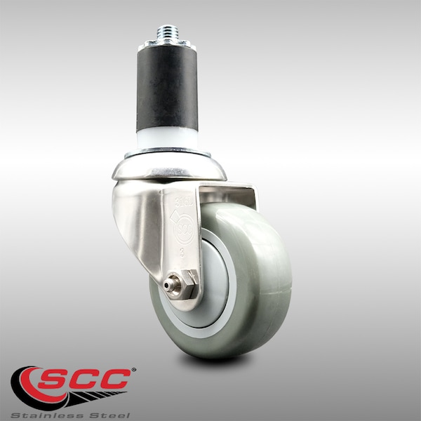 3 Inch 316SS Gray Polyurethane Wheel Swivel 1-5/8 Inch Expanding Stem Caster